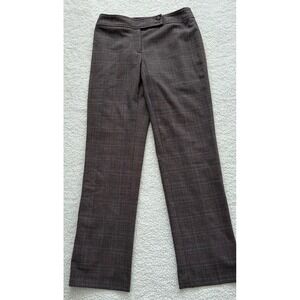 Womens Anne Klein Brown Plaid Dress Pants Straight Leg Stretch Lined Size 4